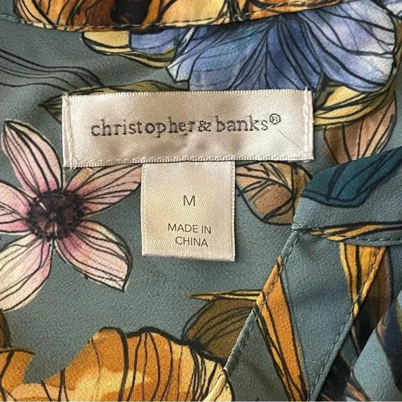 Christopher & Banks Women’s Green Floral Boho Peasant Long Sleeved Blouse Medium - Picture 5 of 10